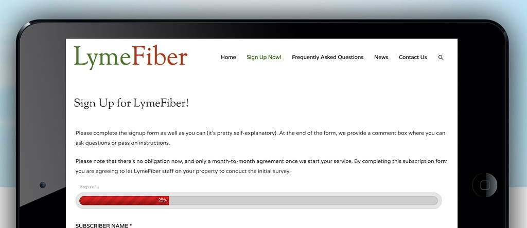 screenshot of LymeFiber Signup page